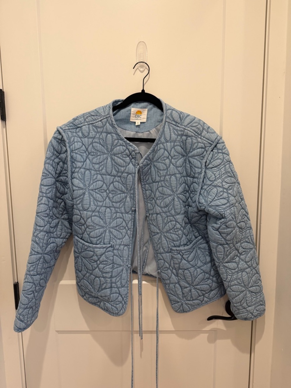 C&C California Light Blue Quilted Tie-Front Jacket - Picture 5 of 9